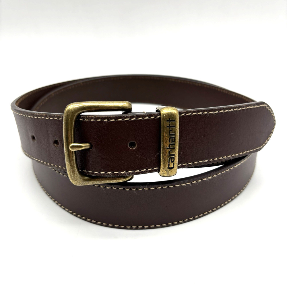 Carhart 2200 Brown Genuine Leather Brass Buckle Big and Tall Belt 52 51-55"
